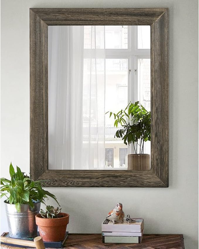 Retro Wall Mirror with Wood Framed Large Rectangle Hanging Mirrors 20"x16" Decorative for Bathroom Bedroom Living Room