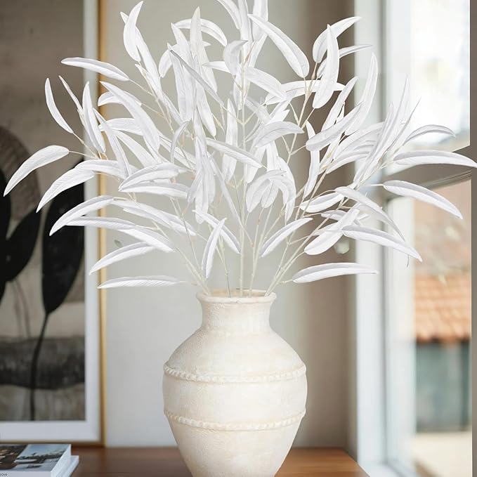 Briful 5-Pack 29.5’’Faux Eucalyptus Stems with White Willow Eucalyptus Leaves and Branches – Artificial Floral Stems for DIY Floral Arrangements, Wedding Bouquets, Vase Fillers, Home Decor