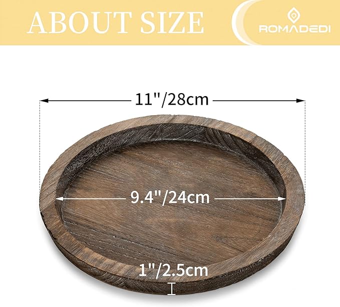 Romadedi Rustic Wooden Tray Candle Holder - Small Decorative Plate Pillar Candle Tray Wood for Farmhouse Kitchen Countertop Coffee Table Organizer Home Decor Wedding Centerpiece, Size L-2pcs