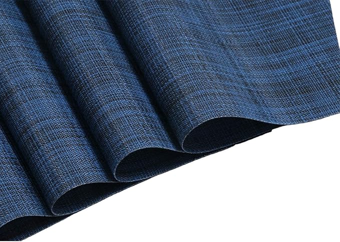 SHACOS Wedge Placemats Set of 8 Woven Vinyl Plastic Placemats for Small Round Table Place Mats Wipe Clean Non Slip Table Mats, Blue Black