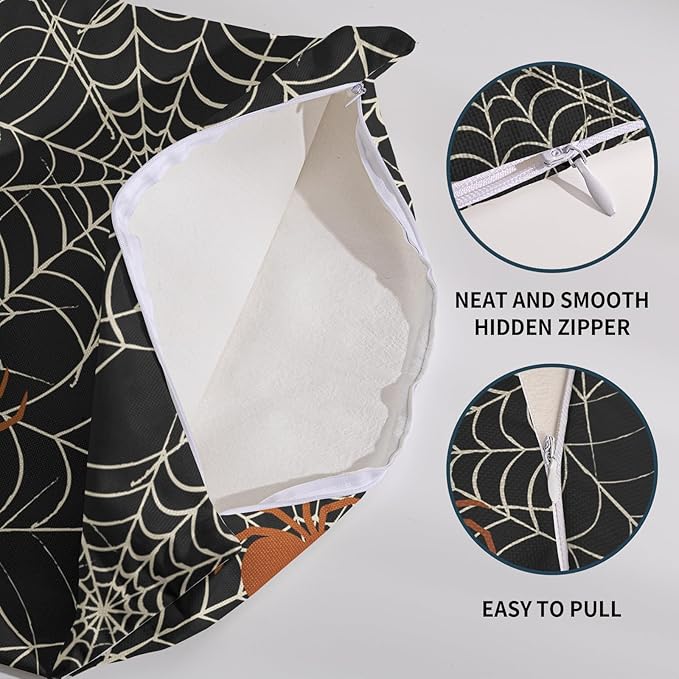 Halloween Spiderweb Pillow Covers 20x20 Set of 2 Black White Spider Web Orange Spider Outdoor Decorative Throw Pillows Scary Farmhouse Pillowcases Linen Cushion Case Decor for Home Sofa Couch Bed