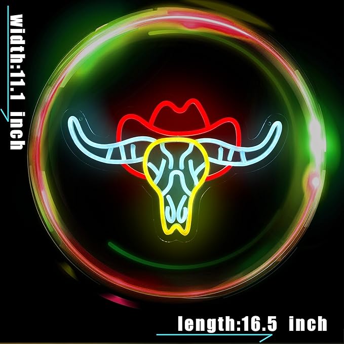 Bull Skull Neon Sign for Wall Decor,Dimmable LED Neon Light Cowboy Bull Sign for Bedroom Living Room Pub Bar Party Gaming Room Neon Bar Sign