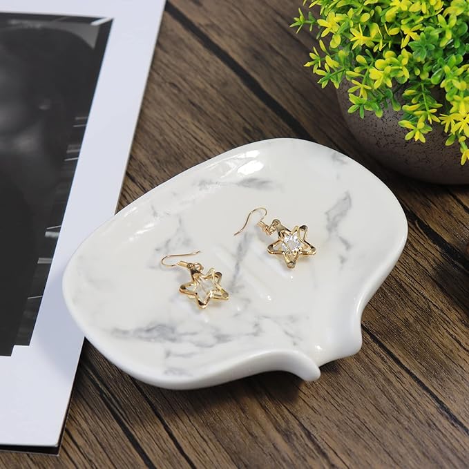 Ceramic Marble Texture Soap Dish, Self Draining Slot, Portable for Shower, Bathroom & Kitchen Sink
