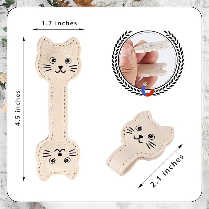 Zkptops Magnetic Leather Bookmarks Cute Cat Book Markers for Reading Women Men Strong Magnet Bookmark Clips Page Mark Unique Books Accessories Gifts for Book Lovers Teachers Students Reader (Khaki)
