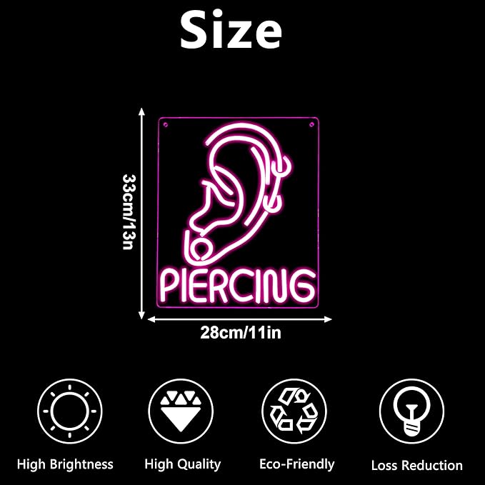 Ear Piercing Neon Sign, Cool Pink Dimmable LED Creative Ear Earring Neon Light, Tattoo Studio Barber Salon Massage SPA Shop Neon Light Decoration, Suitable Gift For Young People And Girls(13 * 11in)