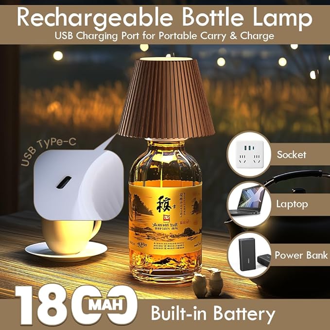 WILIT Wireless Bottle Lamp, 3-Level Brightness Cordless Table Lamp Shades, Touch Night Light for Nightstand, Battery Operated Light for Bedroom, Bar Decor&Living Room, Women Gifts, Mothers Day Gifts