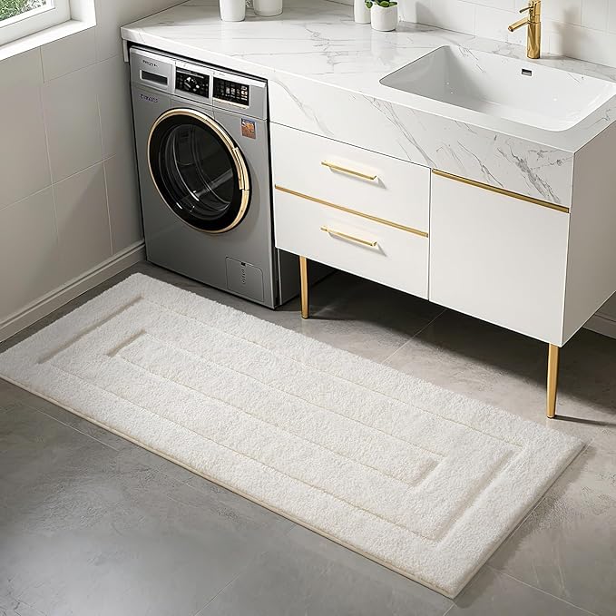 HOMORE Bathroom Runner Rugs 24x70 Non Slip Washable Long White Bathroom Rug Absorbent Plush Bath Rug for Shower Floor,Ivory