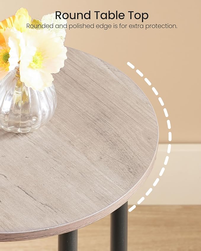 Round Side Table, 2-Tier End Table, Small Round Nightstand with Sturdy Metal Tube, Industrial Small Coffee Table, for Living Room, Bedroom, Greige and Black TBZ01BG