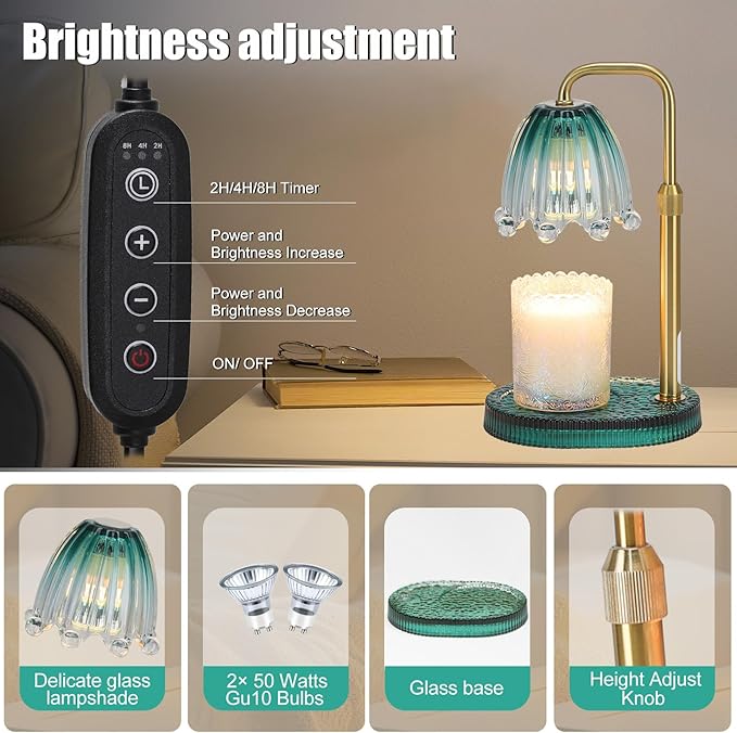 Candle Warmer Lamp with Timer - Electric Wax Melt Warmer with Adjustable Height and Dimmer for Scented Candle Wax, Home Fragrance Décor and House Warming Birthday Gifts for Women Mom