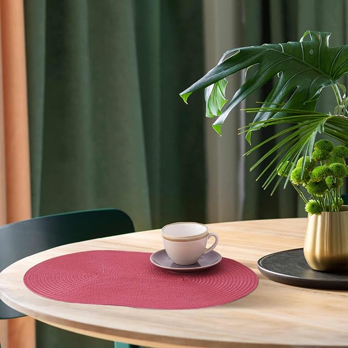 Noctiflorous Oval Braided Placemats Set of 8 Woven 12x18 Inch Non Slip Washable Heat Resistant Place Mats Tablemats for Dining Kitchen Party Daily Table Decor Dinner Mats (Raspberry Pink, 8)