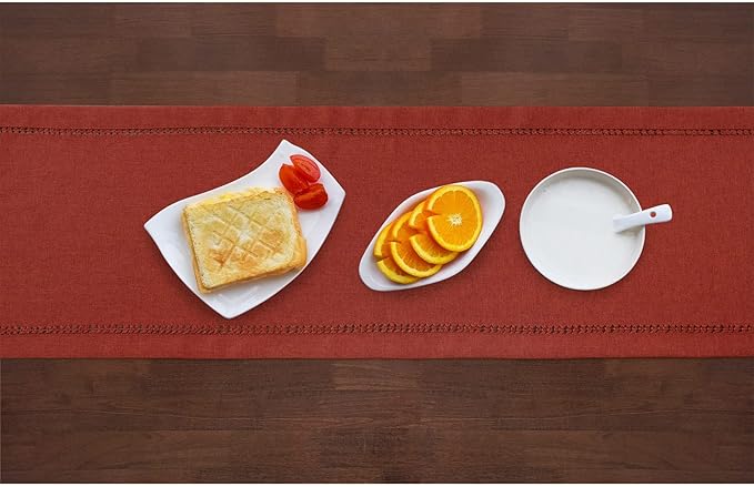 Grelucgo Handcrafted Solid Cinnamon Color Dining Table Runner for Fall or Autumn, Double-Hemstitched (Cinnamon, 14 x 48)
