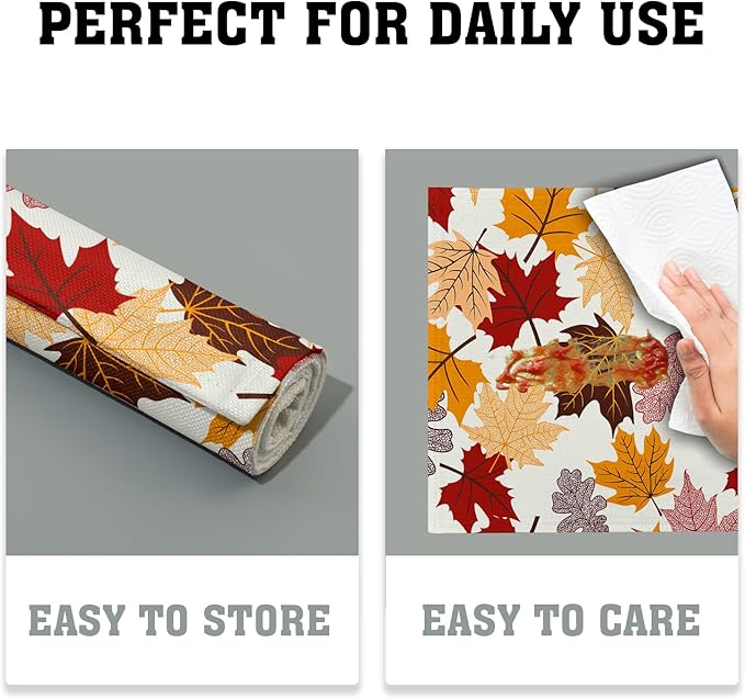 Giwawa Maple Leaf Placemats Set of 4 for Kitchen Dining, Colorful Fall Autumn Thanksgiving Leaves Non-Slip Washable Linen Place Table Mat 12x18 Inches for Tabletop Holiday Party Home Decor