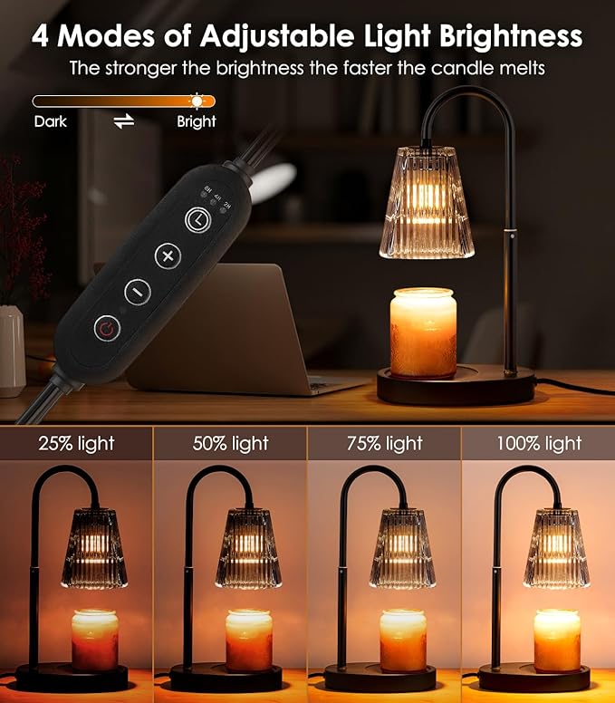 Candle Warmer Lamp - Electric Candle Lamps Warmer with Dimmer Adjustable Height Timer Lamp Candles Warmers Glass Vintage Nightstand Lamp Sets with 2 Bulbs(Grey)