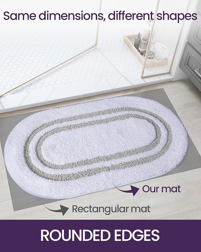 DEXI Oval Bath Mats for Bathroom, 24x36 Absorbent Bath Mat, Washable Microfiber Bathroom Rug with Non Slip Backing for Shower Floor, Light Grey
