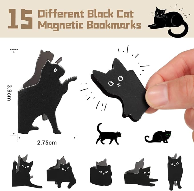 30 Pieces Magnetic Bookmarks for Book Lovers, Kawaii Cute Cat Book Mark Magnetic Page Clips for Kids Students Teachers School Home Office, 7.9 x 3.9 Inch,15 Styles