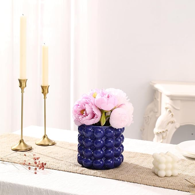 Bubble Vase, Small Vase, Blue Ceramic Vase, Short Vase, Ceramic Flower Vase, Unique Vase Home Decor, Decorative Vase for Flowers, Living Room, Bedroom, Office, Shelf, Coffee Table, 5 Inches
