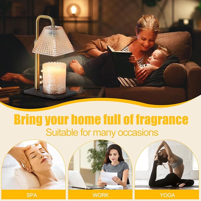 Candle Warmer Lamp with Timer & Dimmer - Electric Candle Wax Melt Warmer with Adjustable Height for Scented Candle Wax, Homer Décor and House Warming Birthday Gifts for Women Mom