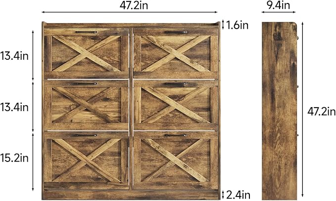 Maupvit Large Shoe Storage Cabinet with 6 Flip Drawers, Freestanding Shoe Organizer with Metal Handles for Entryway, Narrow Shoe Rack Cabinet, Rustic Brown