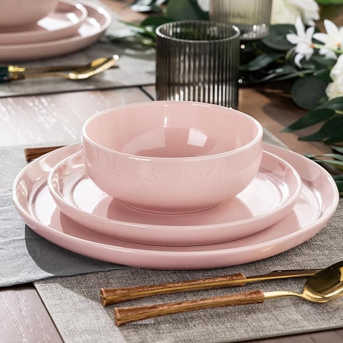 GBHOME Ceramic Dinnerware Sets for 6, 18pcs Stoneware Plates and Bowls Sets, Handmade Chip and Scratch Resistant Dishes Set, Dishwasher & Microwave Safe