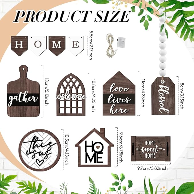 Set of 11 Summer Farmhouse Tiered Tray Decor Rustic Home Tiered Tray Decorations Set Wooden Signs Home This is Us Farmhouse Tabletop Wood Signs for Kitchen Table Shelf Decor