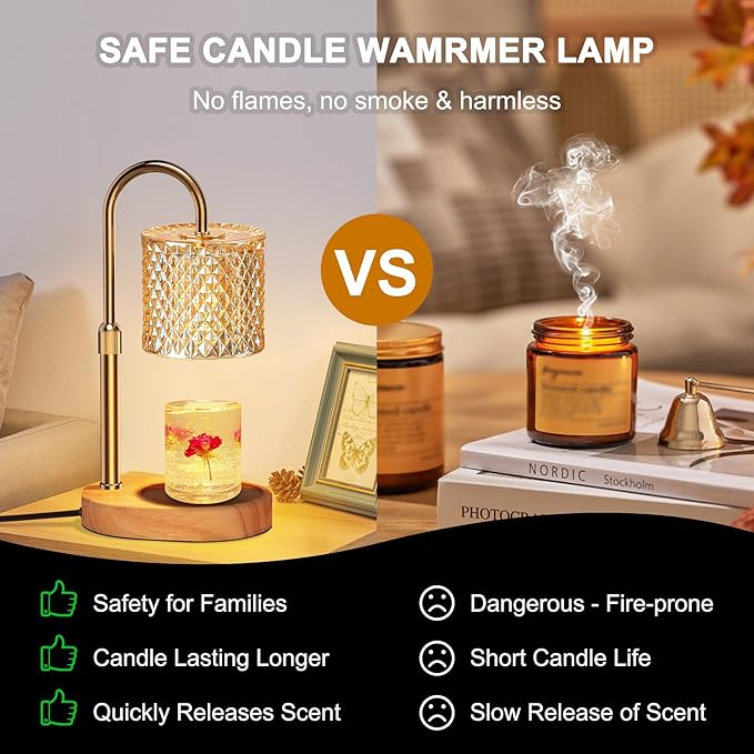 Candle Warmer Lamp with Timer, Candle Lamp with Dimmer and 2 Bulbs, Wax Warmer Height Adjustable for Home Decor, Wax Melt Warmer for Scented Candles
