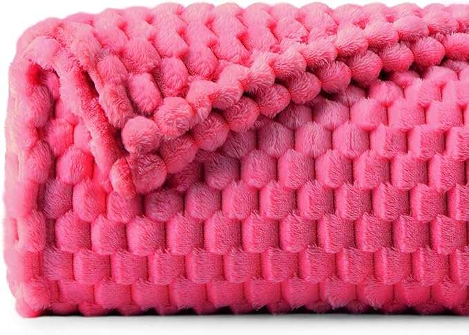 BEDELITE Fleece Throw Blanket for Couch & Bed - 3D Jacquard Decorative Hot Pink Blanket, Super Soft and Cozy Warm Fuzzy Blanket All Seasons Suitable, 60x80Inches