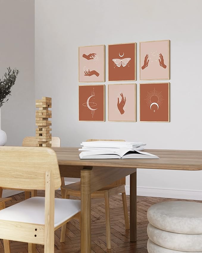 HAUS AND HUES Astrology Posters and Celestial Decor - Sun and Moon Art Astrology Wall Decor, Sun Wall at Posters Spiritual Boho Prints Wall Art, Astrology Wall Art Boho Art Prints (Beige Frame, 16x20)