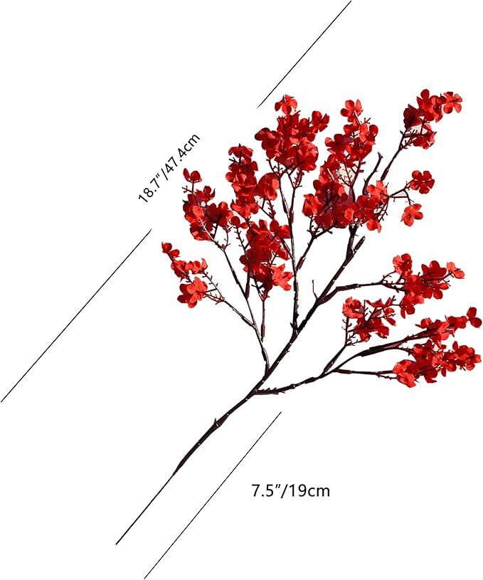 Mandy's Red Artificial Baby’s Breath Flowers 6 Bundles Silk Gypsophila with Bendable Stems for Fall Centerpiece Wedding Decor and Table Arrangements