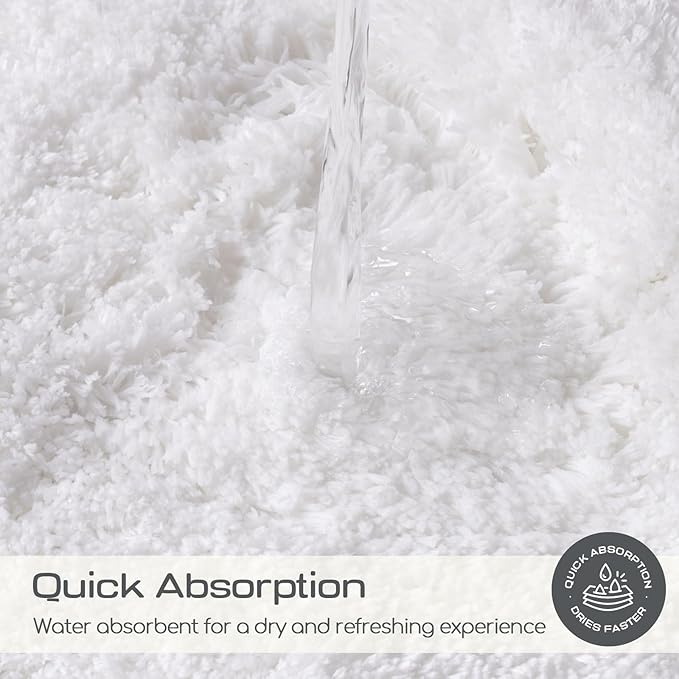 ROSMARUS Shaggy Bath Rugs for Bathroom Non Slip 24" X 36", Water Absorbent Bath Mat, Soft Shower Mat for Floor & Tub, Fluffy Plush Rug Machine Washable, White