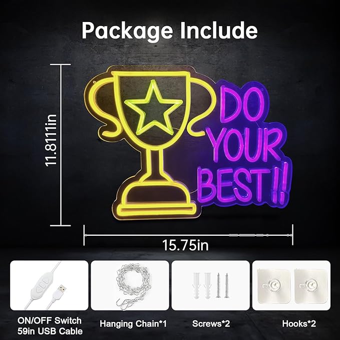 Do Your Best Neon Signs for Wall Decor,Bright Dimmable Trophy Led Lighted Up Sign for Wall Decor Motivational Quotes Game Room Bedroom Birthday Party Classroom Office Man Cave Living Room