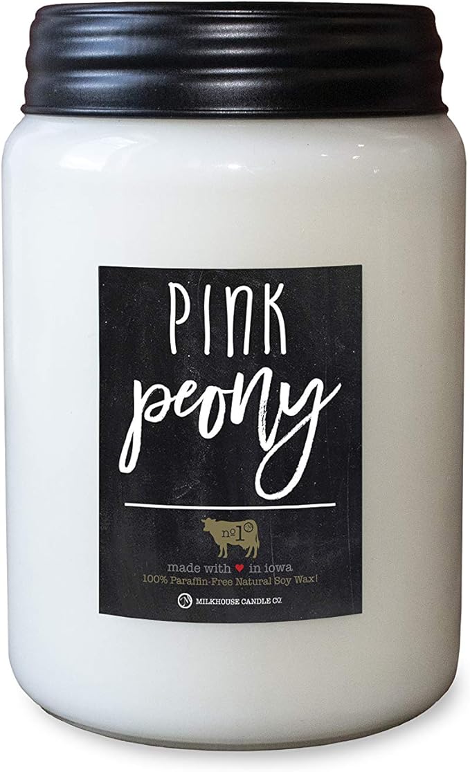 Milkhouse Candle Company - Pink Peony - 26oz Beeswax and Soy Candles - Farmhouse Collection - 100% Natural, Paraffin Free, with Premium Fragrance Oil, Glass Jars with Lids