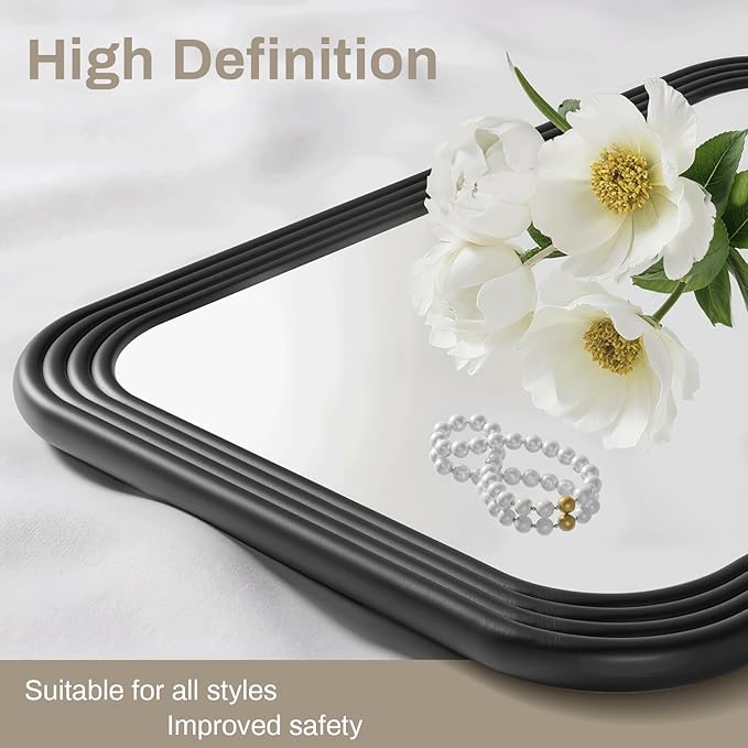 36x24 Inch Rectangle Wall Mirror with Wood Frame,Black Rounded Corners,Wall Mounted for Bathroom Vanity,Living Room,Bedroom,Entryway