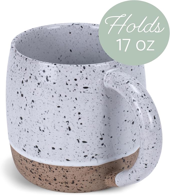 Elanze Designs Speckled Raw Bottom 17 ounce Ceramic Mugs Pack of 4, White