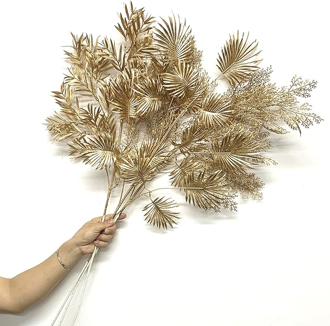 Fake Golden Branch Plants, Christmas Artificial Gold Antlers Plant 30" Tall Plastic Twig Branches Faux Grass for Xmas Décor Party Indoor Outdoor Wedding Table Centerpiece DIY Decoration - 2 Pack