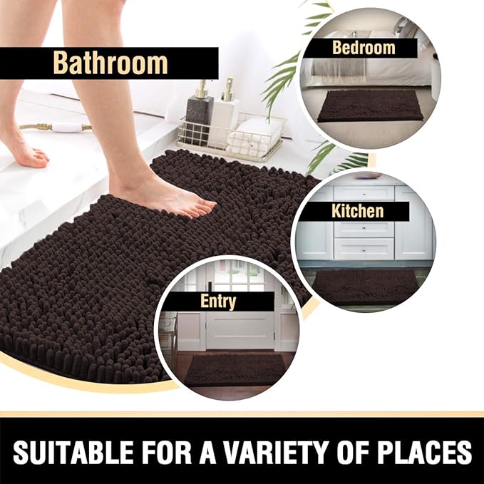 H.VERSAILTEX Bathroom Rugs Bath Mats for Bathroom Non Slip Luxury Chenille Bathroom Rugs Extra Soft Absorbent Shaggy Bathroom Mat Rugs Washable Fast Dry 2 Piece (Chocolate, 20" x 32"/17" x 24")