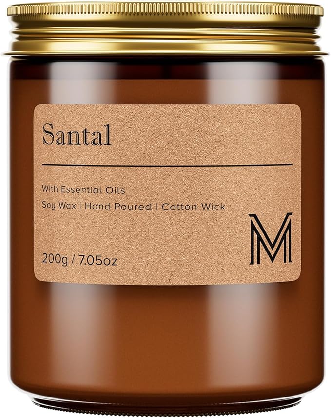 M&SENSE Santal Sandalwood Home Scented Candle for Relaxation, Gifting, Spa | 7.05oz Candle Gift for Birthday Housewarming Mother's Valentine Day