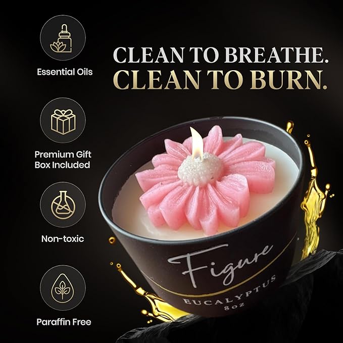 All Natural Scented Candle for Women | Hand-Poured | Beeswax & Organic Soy Wax Blend | 100% Beeswax Wick | Gardeners, Teachers, Spring | Premium Gift Box Included | Pink Daisy - Eucalyptus