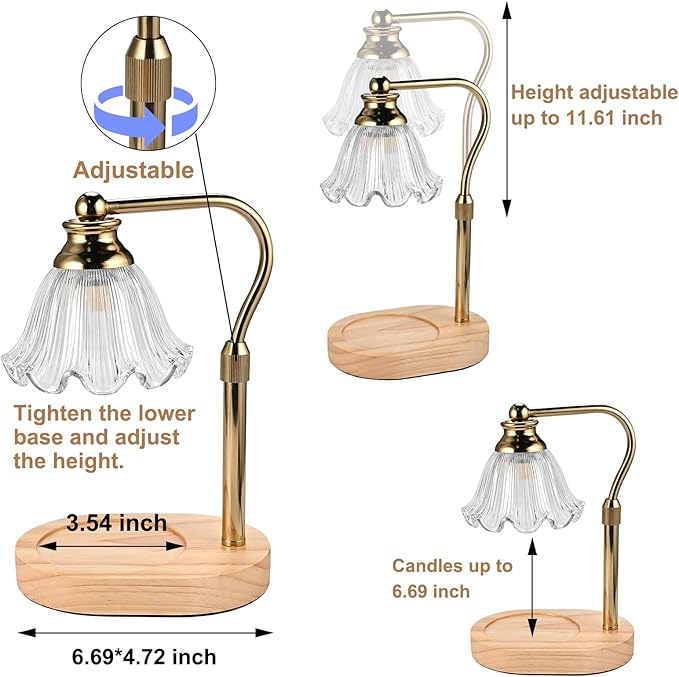 Women's Gift: Height-Adjustable Flower Candle Warmer Lamp w/Timer & Dimmer for Jar Candles | 2 Bulbs | Ideal for Home Decor & Birthday Gifts (Flower)