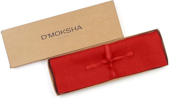 D'Moksha Homes Linen Placemats 14 x 19 Inch - Bright Red Placemats Set of 4-100% Pure Linen Table Place Mats for Summer - Handcrafted and Machine Washable