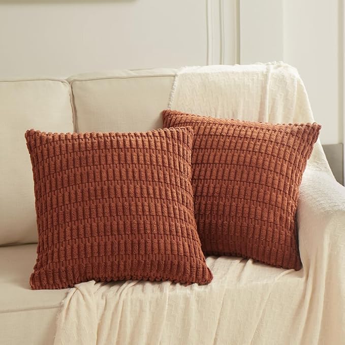 Fancy Homi 4 Packs Boho Fall Euro Decorative Throw Pillow Covers 28x28 Inch for Living Room Couch Bed, Rustic Farmhouse Home Decor, Soft Plush Striped Corduroy Square Colorful Cushion Case 71x71 cm