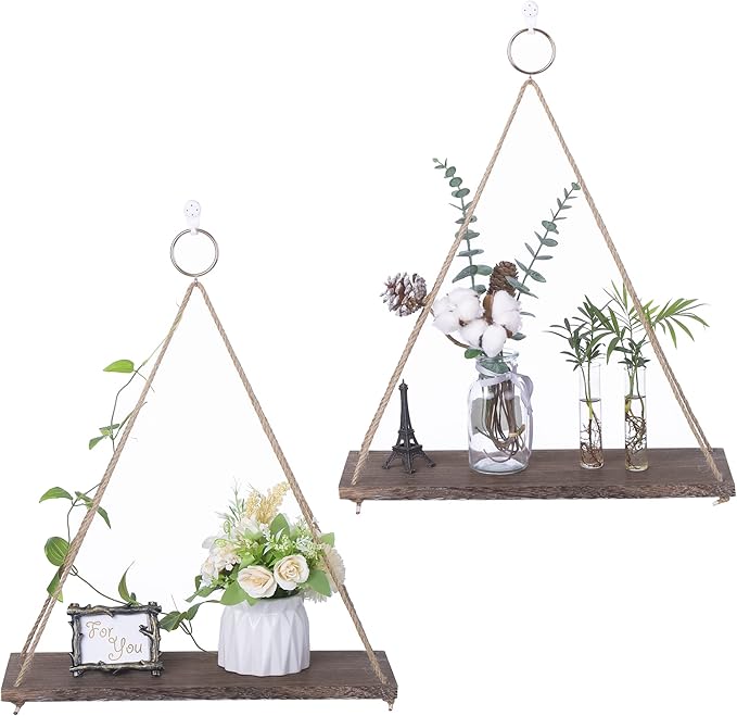MITIME Hanging Shelves for Wall Window Plant Shelf Indoor Floating Wall Shelves for Bedroom Bathroom Living Room Wall Hanging Shelf Boho Wall Decor .Home, Set of 2 (Large)