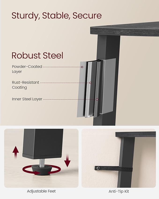 VASAGLE Corner Shelf Stand, 4-Tier Corner Bookshelf, Industrial Ladder Shelf, Plant Stand for Living Room, Office, Kitchen, Charcoal Gray and Matte Black ULLS034B22