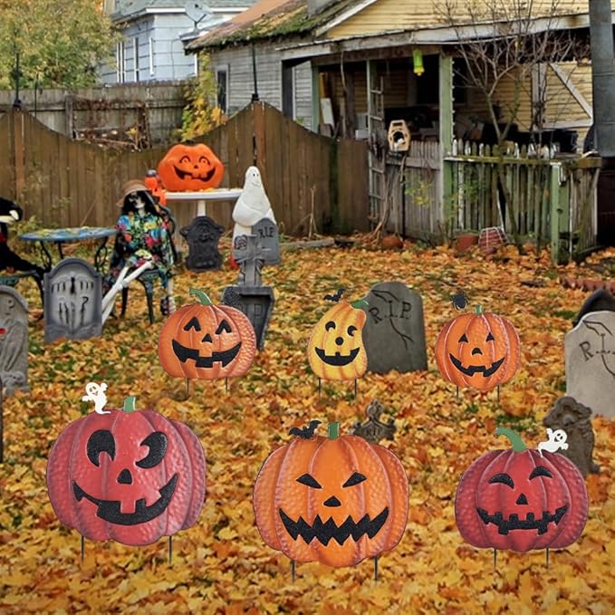 Hogardeck Outdoor Halloween Decorations - 2PCS 36" Decorative Garden Stakes with Pumpkins, Jack O Lantern Metal Yard Signs for Garden, Lawn, Patio Decor