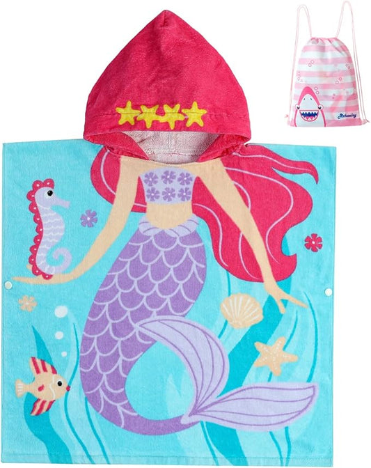Cotton Kids??Towels with Hood for Bath Beach Pool Toddler Hooded Towel Poncho Swim Cover-ups with Drawstring Bag