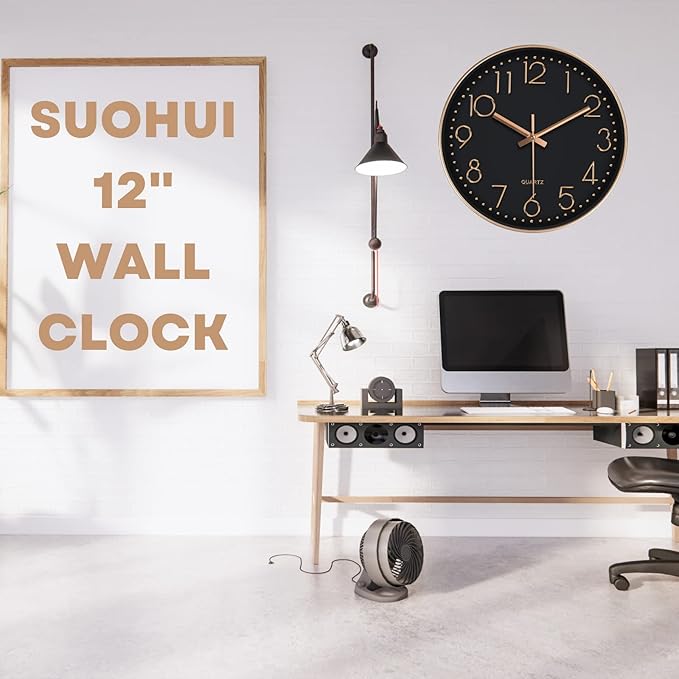 Silent Wall Clock 12 Inch Non-Ticking Wall Clocks Battery Operated for Living Room Decor Modern Wall Clock for Home/Bedroom/Office/Classroom/School/(Rose Gold)