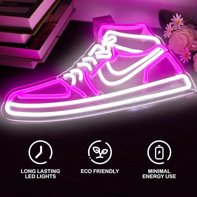 Sneaker Neon Sign Sports Shoe Neon Signs for Wall Dimmable LED Boys Neon Lights for Bedroom Man Cave Party Neon Bar Sign Shoes Light up Signs Wall Decor (Pink)