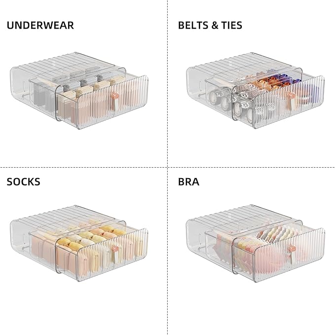 Socks & Underwear Drawer Organizer, 16 Cell Stackable Closet Organizer, Plastic Dividers for Baby Clothes, Bra, Ties & Belts