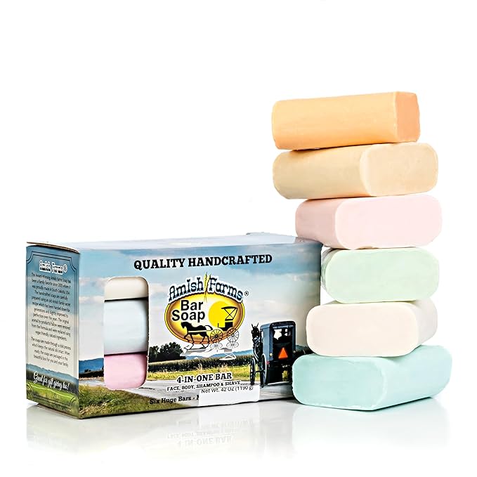 Amish Farms Bar Soap w/All Natural Bentonite Clay (6 Bars) Made in USA, Vegan Moisturizing for Sensitive Skin | Women & Mens Face & Body Bar Bath Soap for Shower | Clean Scent | 5 Ounce Each