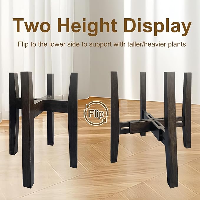 Adjustable Plant Stand Indoor Bamboo Mid Century Modern Plants Stand Corner Plants Flower Holders Single Floor Plant Stands- 8.2-11.8 in (Pot & Plant Not Included) (Tea, (8.2-11.8in))
