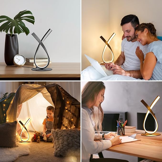 NUÜR Modern Table Lamp, Stepless Dimmable LED Spiral Lamp for Living Room, Contemporary Nightstand Lamp, Black Bedside Table Lamp for Bedroom, Home, Office